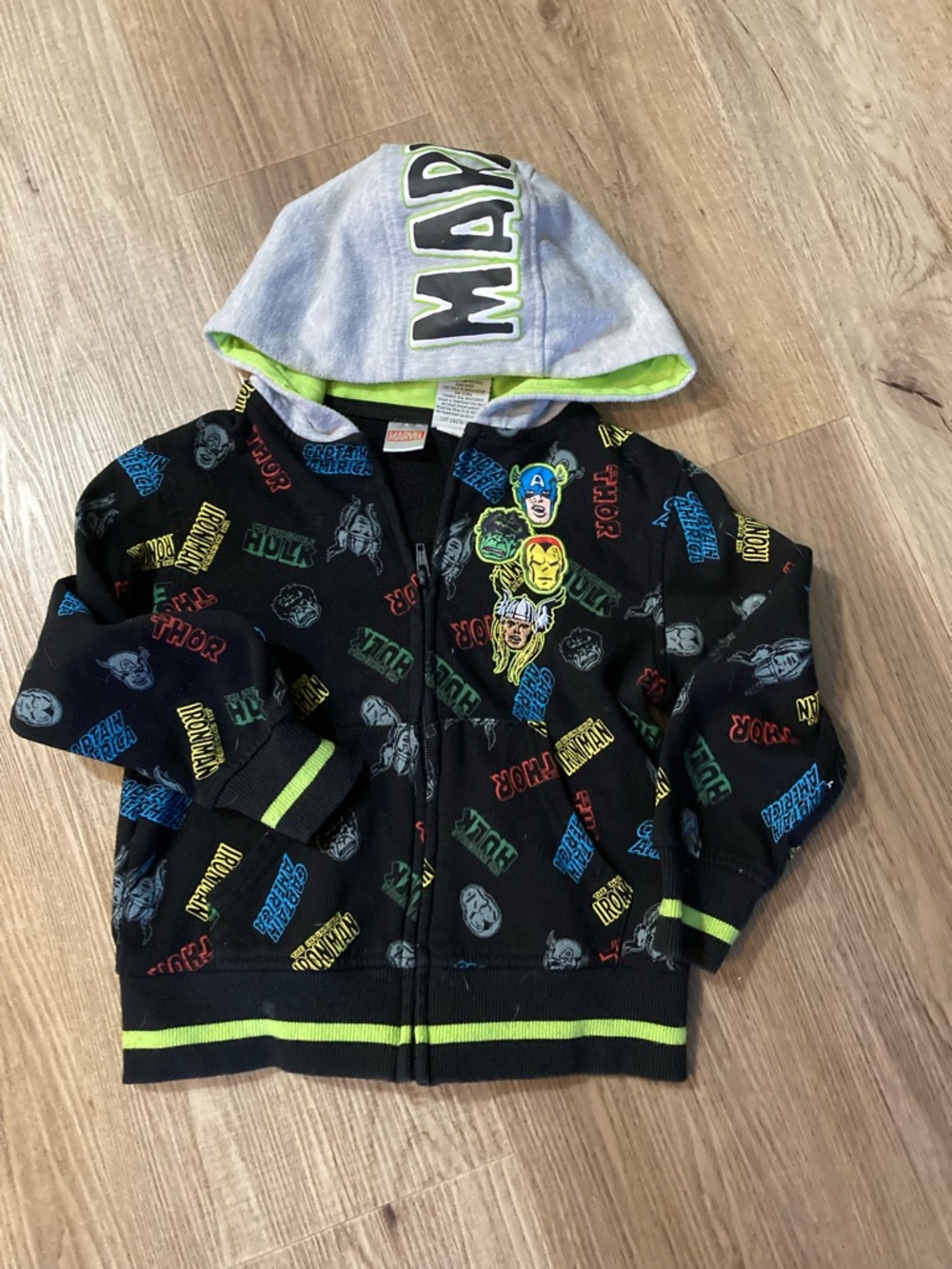 Marvel Kids Black Hooded Zip Sweatshirt with Neon Green Trim